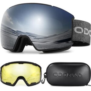 Odoland OTG Ski Goggles Set with Detachable Lens, Interchangeable Lens, Anti-Fog 400 UV Protection Snow Goggles for Men and Women, Helmet Compatible V