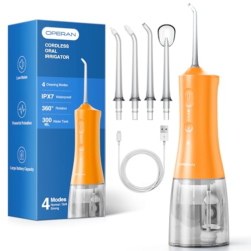 Operan Water Dental Flosser for Teeth Cordless, 300ML Rechargeable Oral Irrigator with 4 Modes, Water Flossers for Adults, IPX7 Waterproof, Use at Hom