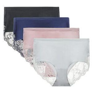 Lace Knickers for Women Multipack Cotton Underwear Lace Full Coverage Briefs Panties Pack of 4 M Assorted
