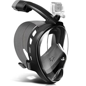 Odoland Snorkel Set for Man and Women, 180Â° Panoramic View Full Face Snorkeling Mask with Camera Mount and Swim Fins, Dry Top Safety Breathing System