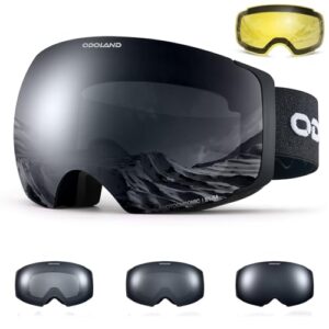 Odoland Unisex Ski Goggles for Men & Women - Photochromic Frameless Snowboard Goggles with Magnetic Interchangeable Lens, UV 400, Anti-fog, Helmet Com