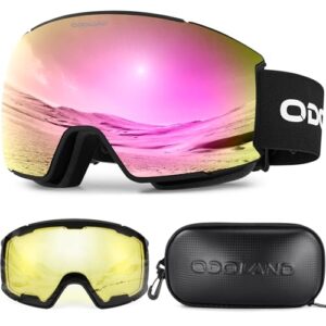 Odoland OTG Ski Goggles Set with Detachable Lens, Interchangeable Lens, Anti-Fog 400 UV Protection Snow Goggles for Men and Women, Helmet Compatible V