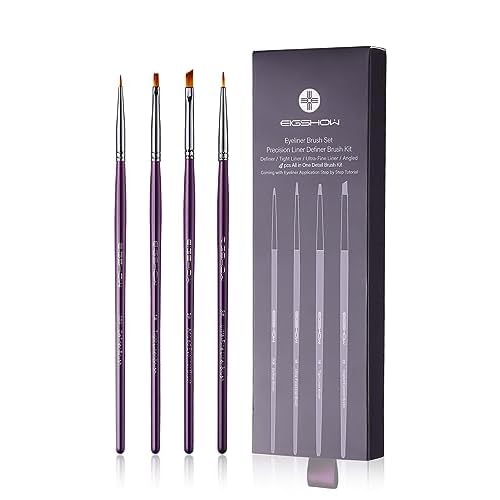 EIGSHOW 4 Pcs Eyeliner Brush Set - Angled Liner Brushes, Definer Brush, Ultra-Fine Liner Brushes Kits for Detailed Precision Eyeliner, Eyebrow Filling