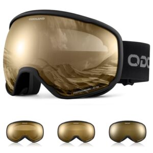 Odoland Photochromic Ski Goggles for Sunny and Cloudy Days, Anti-Fog OTG UV400 Protection Snowboard Goggles for Unisex Adult Men Women Youth, Helmet C