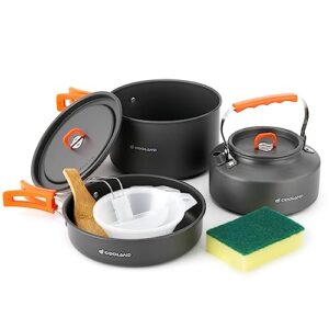 Odoland Camping Cookware Set, Cooking Utensils with Camping Pot, Camping Frying Pan and Teapots for Outdoor Cooking Hiking Travelling for 2-3 People 2