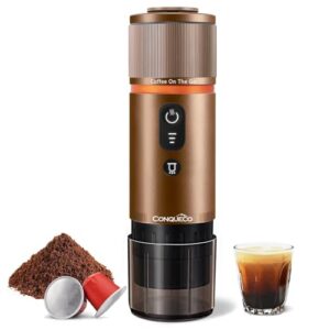 CONQUECO Portable Espresso Coffee Machine: 12V Electric Small Travel Expresso Maker - Self Heating 8 Cups Battery Powered Compatible for Nespresso Cap