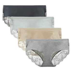 Women's Knickers 4 Pack Mid Rise Cotton Lace Full Coverage Brief Hipster Panty Underwear M Black/Nude/Grey/White