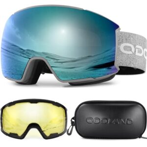 Odoland OTG Ski Goggles Set with Detachable Lens, Interchangeable Lens, Anti-Fog 400 UV Protection Snow Goggles for Men and Women, Helmet Compatible V