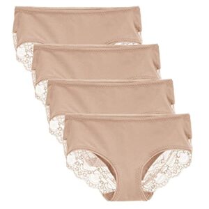 Women's 4 Pack Cotton Mid Rise Full Coverage Lace Hipster Brief Panty Knicker Underwear XL Nude