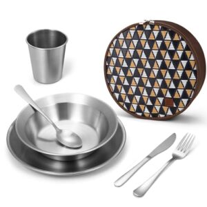 Odoland Camping Cutlery Set with Portable Pouch Case, Stainless Steel Tableware Kit Travel Utensil Set with Bag All-in-1 Flatware Kit for Hiking and P
