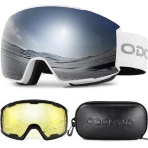 Odoland OTG Ski Goggles Set with Detachable Lens, Interchangeable Lens, Anti-Fog 400 UV Protection Snow Goggles for Men and Women, Helmet Compatible V