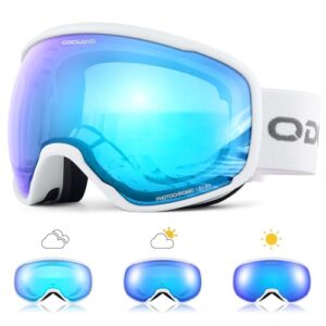 Odoland Photochromic Ski Goggles for Sunny and Cloudy Days, Anti-Fog OTG UV400 Protection Snowboard Goggles for Unisex Adult Men Women Youth, Helmet C