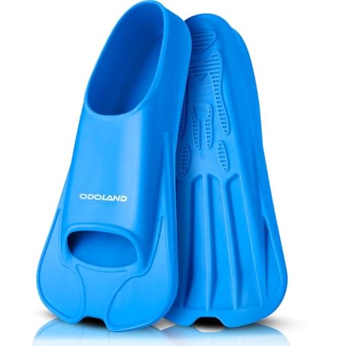 Odoland Premium Swim Fins, Light Weight Snorkel Training Fins Adjustable Feet Fins for Swimming Snorkeling Diving, Silicone Smooth Swimming Flippers M