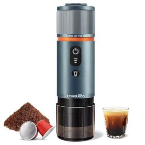 CONQUECO Portable Espresso Coffee Machine: 12V Electric Small Travel Expresso Maker - Self Heating 8 Cups Battery Powered Compatible for Nespresso Cap