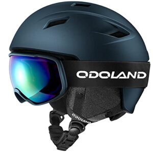 Odoland Ski Helmet Kit with Ski Ski Goggles, Snowboard Helmet for Men Women Teens Kids, Adjustable Ski Helmet and UV400 Protection Ski Goggles Deep-Bl