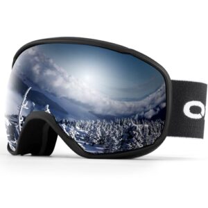 Odoland OTG Ski Goggles with Anti-fog, Anti-glare Lens UV400 Protection Adult Snow Goggles, Double Spherical Goggles for Skiing Skating Snowmobiles an