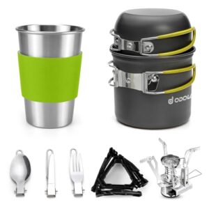 Odoland Camping Cookware Kit, Outdoor Cooking Set Non Stick Pot and Pans Lightweight Backpacking Hiking Utensil Gear for 1 to 2 People Traveling Trekk