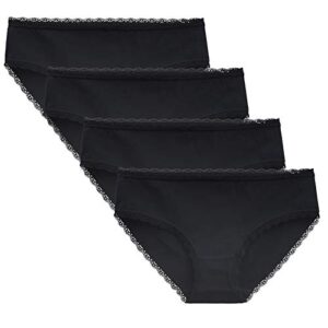 Women's Cotton Knickers Cheeky Lace Trim Hipster Breathable Panties Ladies Underwear Multipack XL Black
