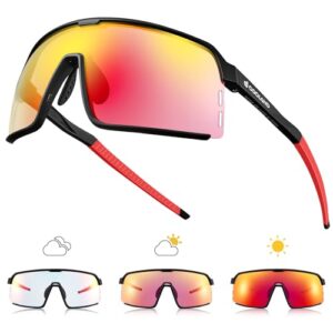 Odoland Photochromic Sports Sunglasses for Men Women Adult UV400 Anti Glare Running Sunglasses for Cycling Riding Run Driving Fishing Indoor and Outdo