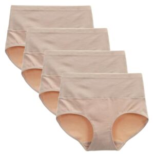Women's Cotton Knickers High Waist Full Coverage Brief Simple Ladies Underwear Pack of 4 M Nude