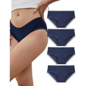 Women's Cotton Knickers Cheeky Lace Trim Hipster Breathable Panties Ladies Underwear Multipack L Navy Blue