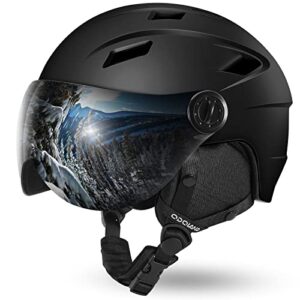 Odoland Ski Helmet with VLT 18% Lens Visor Great for Skiing, Light Weight and Adjustable Ventilation Advanced Competition Snow Helmet with Warm Fluffy