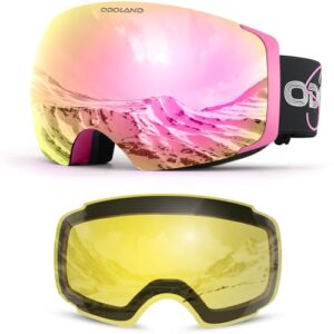 Odoland Unisex Ski Goggles for Men, Women and Boys - Frameless Snowboard Goggles With Magnetic Interchangeable Lens, UV Protection, Anti-fog, Helmet C