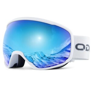 Odoland OTG Ski Goggles with Anti-fog, Anti-glare Lens UV400 Protection Adult Snow Goggles, Double Spherical Goggles for Skiing Skating Snowmobiles an
