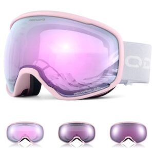 Odoland Photochromic Ski Goggles for Sunny and Cloudy Days, Anti-Fog OTG UV400 Protection Snowboard Goggles for Unisex Adult Men Women Youth, Helmet C