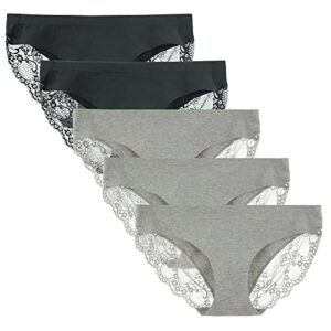 Women's Low Rise Cotton Lace Coverage Bikini Panty Knickers Underwear Multipack XL Black/Grey