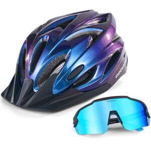 Odoland Flash Bike Helmet with Cycling Sunglasses - Adult Cycling Helmets for Road Bike Mountain Bike - Adjustable Lightweight Cycling Helmet for Men