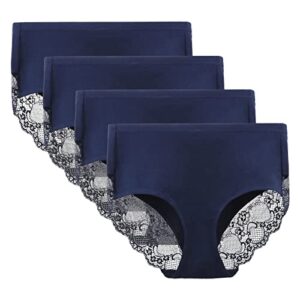 Lace Knickers for Women Multipack Cotton Underwear Lace Full Coverage Briefs Panties Pack of 4 S Navy Blue