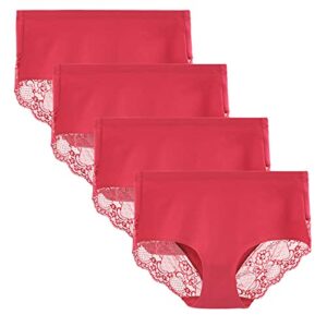 Lace Knickers for Women Multipack Cotton Underwear Lace Full Coverage Briefs Panties Pack of 4 M Red