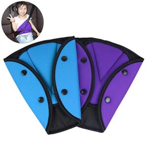2 Pack Car Safety Kids Seatbelt Adjuster Cover Strap Mash Shoulder Pad Children Seat Belt Clips Purple + Blue Bule&Purple