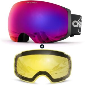 Odoland Unisex Ski Goggles for Men, Women and Boys - Frameless Snowboard Goggles With Magnetic Interchangeable Lens, UV Protection, Anti-fog, Helmet C