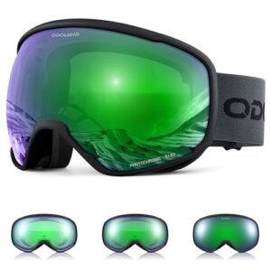 Odoland Photochromic Ski Goggles for Sunny and Cloudy Days, Anti-Fog OTG UV400 Protection Snowboard Goggles for Unisex Adult Men Women Youth, Helmet C