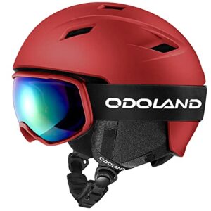 Odoland Ski Helmet Kit with Ski Ski Goggles, Snowboard Helmet for Men Women Teens Kids, Adjustable Ski Helmet and UV400 Protection Ski Goggles Red M(5