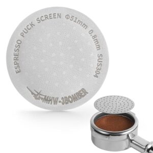 MHW-3BOMBER 51mm Espresso Puck Screen Metal Coffee Filter Reusable Espresso Filters for 51mm Portafilter Basket 0.8mm Thickness FG5580S-OS 51 mm 1 Pcs