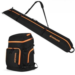 Odoland 2M Ski Bag & 50L Boot Backpack Combo, Padded Snowboard Bags & Ski Boot Bag for Air Travel, Waterproof Snow Ski Bags Fit Skis Up to 200CM for S