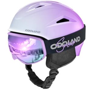 Odoland Ski Helmet with VLT 18% Ski Goggles for Skiing and Snowboard, Light Weight and Adjustable Ventilation Snow Helmet with Warm Fluffy Earpads for