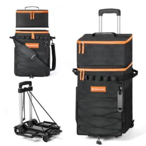 Odoland Cooler Box on Wheels, Leakproof Insulated Soft Rolling Cooler Bag with Stable All Terrain Cart and Handle Collapsible for Camping Beach Fishin