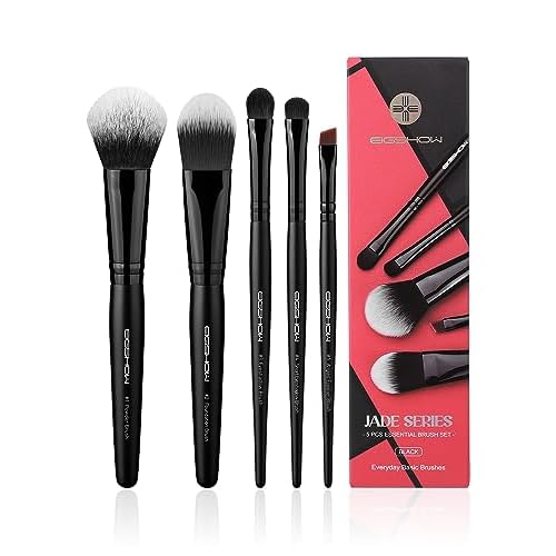 EIGSHOW 5 Pcs Makeup Brush Set, Essential Basic Makeup Brushes, Powder, Foundation, Shadow, Eyeliner Brush For Daily Makeup Look(Black) Jade Black