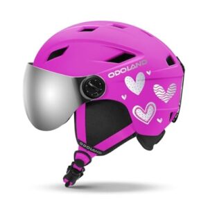 Odoland Kids Ski Helmet with Visor Goggles for Boys Girls, Adjustable Toddler Snowboard Helmet with Magnetic Buckle Strap for Children Ages 3-12 for S