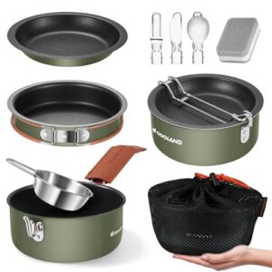 Odoland Camping Cookware Kit,Cooking Utensils Camping Pan Pot Cup Set - Portable Cooking Gear - Foldable Outdoor Travel Set, for Trekking, Hiking and