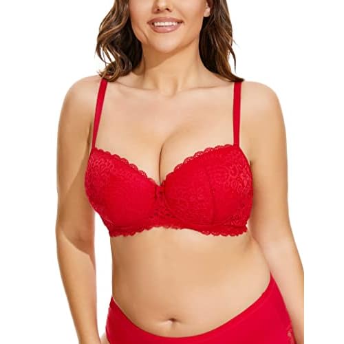 Women's Plus Size Bra Curvy Signature Lace Push-up with Underwire Contour Bra 34D-44FF 38DD Red