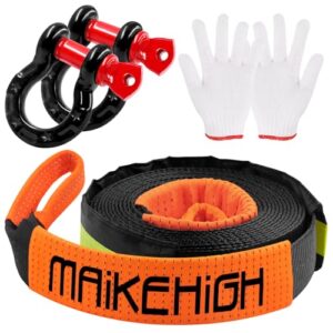 MAIKEHIGH Tow Rope 5M x 5cm,10 Ton (22,000 Lbs) Off-Road Recovery Tow Strap with 2 Anti-Proof Gloves, 2 Reinforced Shackles (Black-Orange) Black-Orang