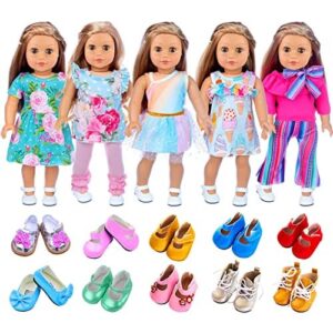 ZITA ELEMENT 18 Inch Girl Doll Clothes and Accessories Dresses Casual Wear for 18 Inch Girl Doll - 5 Outfits and 2 Shoes