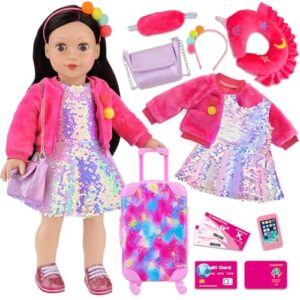 Zita Element 18 Inch American Clothes and Accessories Travel Suitcase Playset for Girls, Cute Travel Clothes (Not Include Doll & Shoes)