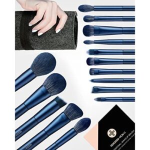 EIGSHOW Essential Professional Cosmetic Brushes Set for Eyeshadow, Powder, Blush, Foundation and Highlighter Blue JADEBlue