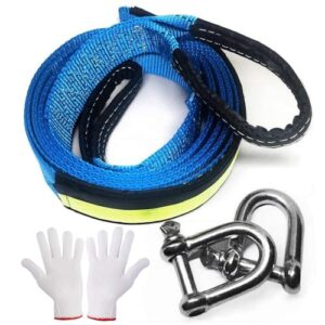 MAIKEHIGH Tow Rope 5mx5cm, Heavy Duty Recovery Towing Strap 8 Ton (17,600 lbs) with 2 Anti-Proof Gloves, 2 Shackles, Refective Strip for Car, Truck, O